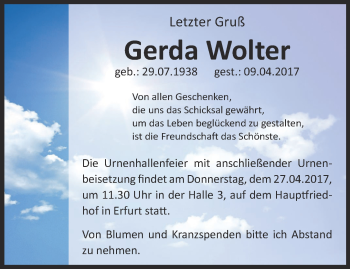 Traueranzeige von Gerda Wolter
