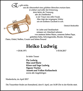 Traueranzeige von Heiko Ludwig von Thüringer Allgemeine, Thüringische Landeszeitung