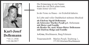 Traueranzeige von Karl-Josef Dellemann von Thüringer Allgemeine