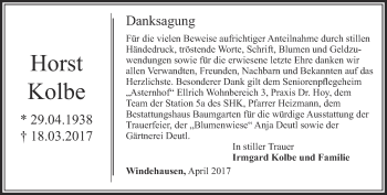 Traueranzeige von Horst Kolbe von Thüringer Allgemeine