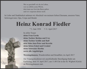 Traueranzeige von Heinz Konrad Fiedler von Thüringer Allgemeine