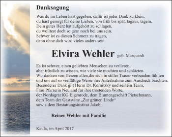 Traueranzeige von Elvira Wehler von Thüringer Allgemeine, Thüringische Landeszeitung