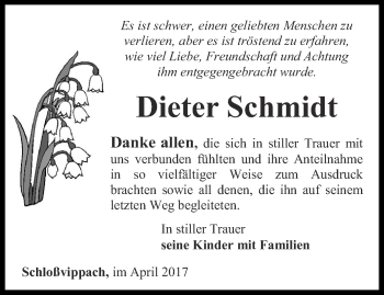 Traueranzeige von Dieter Schmidt von Thüringer Allgemeine