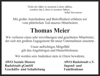 Traueranzeige von Thomas Meier von Ostthüringer Zeitung