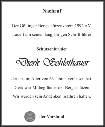 Traueranzeige von Dierk Schlothauer von Thüringer Allgemeine