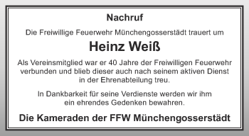 Traueranzeige von Heinz Weiß von Thüringer Allgemeine, Thüringische Landeszeitung