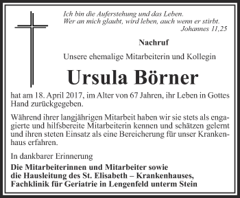 Traueranzeige von Ursula Börner von Thüringer Allgemeine, Thüringische Landeszeitung