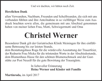 Traueranzeige von Christel Werner von Thüringer Allgemeine