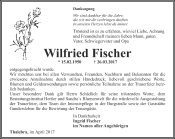 Traueranzeige von Wilfried Fischer von Thüringer Allgemeine