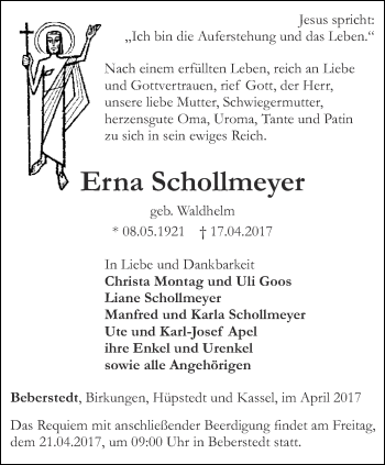 Traueranzeige von Erna Schollmeyer von Thüringer Allgemeine, Thüringische Landeszeitung