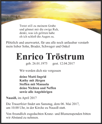 Traueranzeige von Enrico Tröstrum von Thüringer Allgemeine