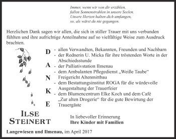 Traueranzeige von Ilse Steinert von Thüringer Allgemeine