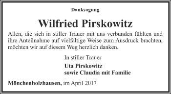 Traueranzeige von Wilfried Pirskowitz von Thüringer Allgemeine