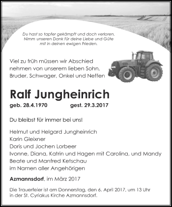 Traueranzeige von Ralf Jungheinrich von Thüringer Allgemeine, Thüringische Landeszeitung