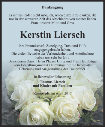Traueranzeige von Kerstin Liersch von Thüringer Allgemeine, Thüringische Landeszeitung