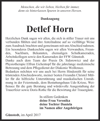 Traueranzeige von detlef Horn von Thüringer Allgemeine