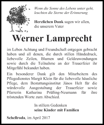 Traueranzeige von Werner Lamprecht von Thüringer Allgemeine, Thüringische Landeszeitung