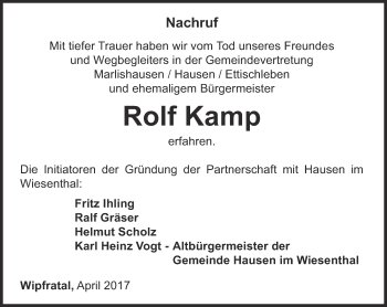 Traueranzeige von Rolf Kamp von Thüringer Allgemeine