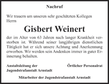 Traueranzeige von Gisbert Weinert von Thüringer Allgemeine