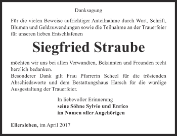 Traueranzeige von Siegfried Straube von Thüringer Allgemeine