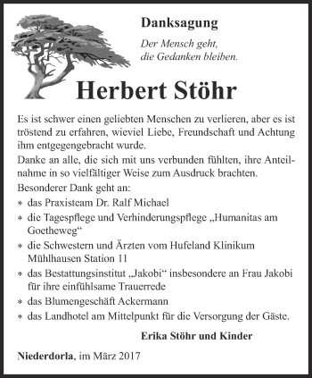 Traueranzeige von Herbert Stöhr von Thüringer Allgemeine, Thüringische Landeszeitung