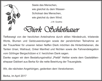 Traueranzeige von Dierk Schlothauer von Thüringer Allgemeine