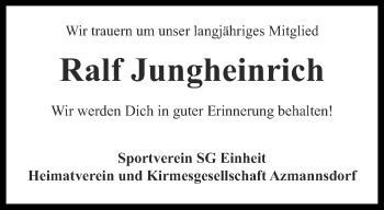 Traueranzeige von Ralf Jungheinrich von Thüringer Allgemeine, Thüringische Landeszeitung