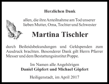 Traueranzeige von Martina Tischler von Thüringer Allgemeine