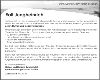 Traueranzeige von Ralf Jungheinrich von Thüringer Allgemeine, Thüringische Landeszeitung