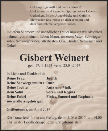 Traueranzeige von Gisbert Weinert von Thüringer Allgemeine, Thüringische Landeszeitung