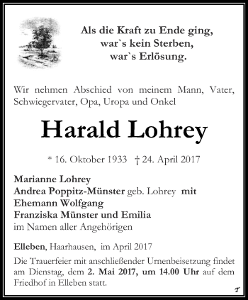 Traueranzeige von Harald Lohrey von Thüringer Allgemeine