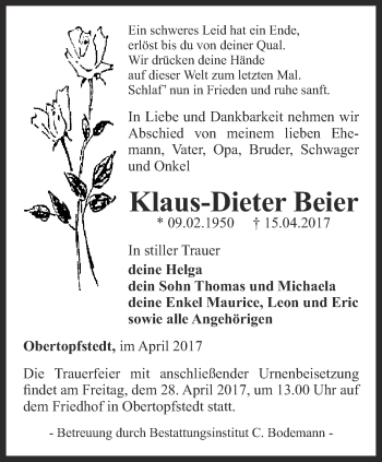 Traueranzeige von Klaus-Dieter Beier von Thüringer Allgemeine