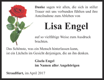 Traueranzeige von Lisa Engel von Thüringer Allgemeine