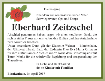 Traueranzeige von Eberhard Zeitzschel von Thüringer Allgemeine, Thüringische Landeszeitung