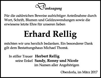 Traueranzeige von Erhard Rellig von Thüringer Allgemeine, Thüringische Landeszeitung