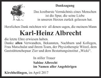 Traueranzeige von Karl-Heinz Albrecht von Thüringer Allgemeine, Thüringische Landeszeitung