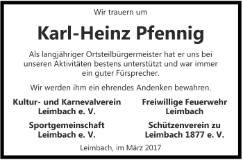 Traueranzeige von Karl-Heinz Pfennig von Thüringer Allgemeine