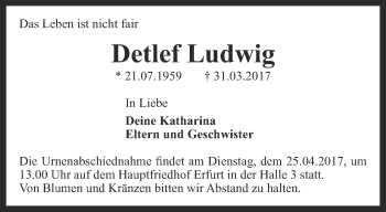 Traueranzeige von Detlef Ludwig