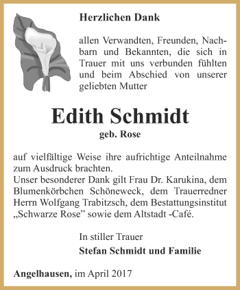 Traueranzeige von Edith Schmidt von Thüringer Allgemeine