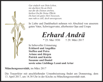 Traueranzeige von Erhard Andrä von Thüringer Allgemeine, Thüringische Landeszeitung