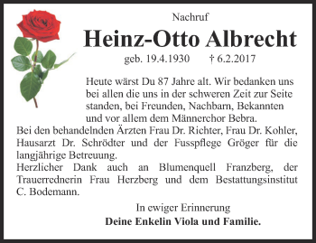 Traueranzeige von Heinz-Otto Albrecht von Thüringer Allgemeine