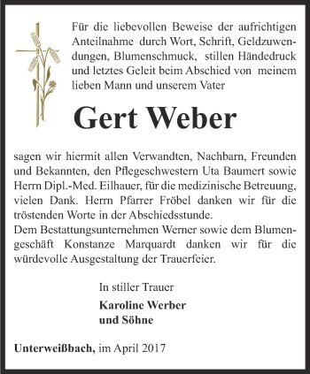 Traueranzeige von Gert Weber von Ostthüringer Zeitung