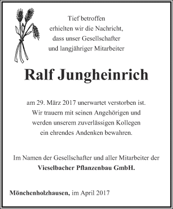 Traueranzeige von Ralf Jungheinrich von Thüringer Allgemeine, Thüringische Landeszeitung