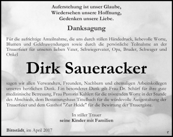 Traueranzeige von Dirk Saueracker von Thüringer Allgemeine