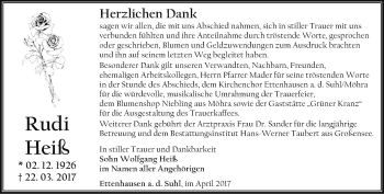 Traueranzeige von Rudi Heiß von Thüringer Allgemeine, Thüringische Landeszeitung