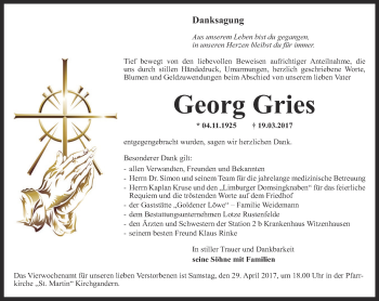 Traueranzeige von Georg Gries von Thüringer Allgemeine