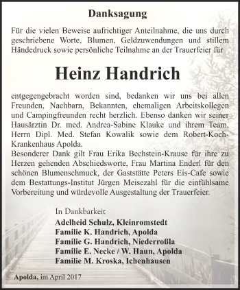 Traueranzeige von Heinz Handrich von Thüringer Allgemeine, Thüringische Landeszeitung