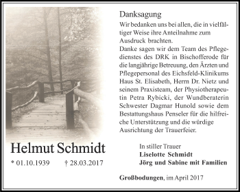 Traueranzeige von Helmut Schmidt von Thüringer Allgemeine