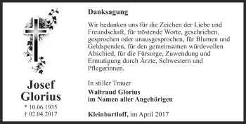Traueranzeige von Josef Glorius von Thüringer Allgemeine
