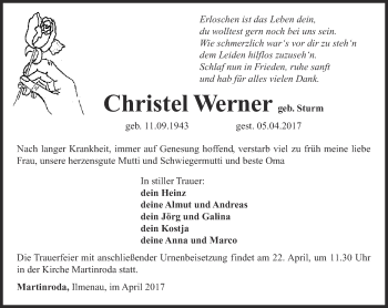 Traueranzeige von Christel Werner von Thüringer Allgemeine